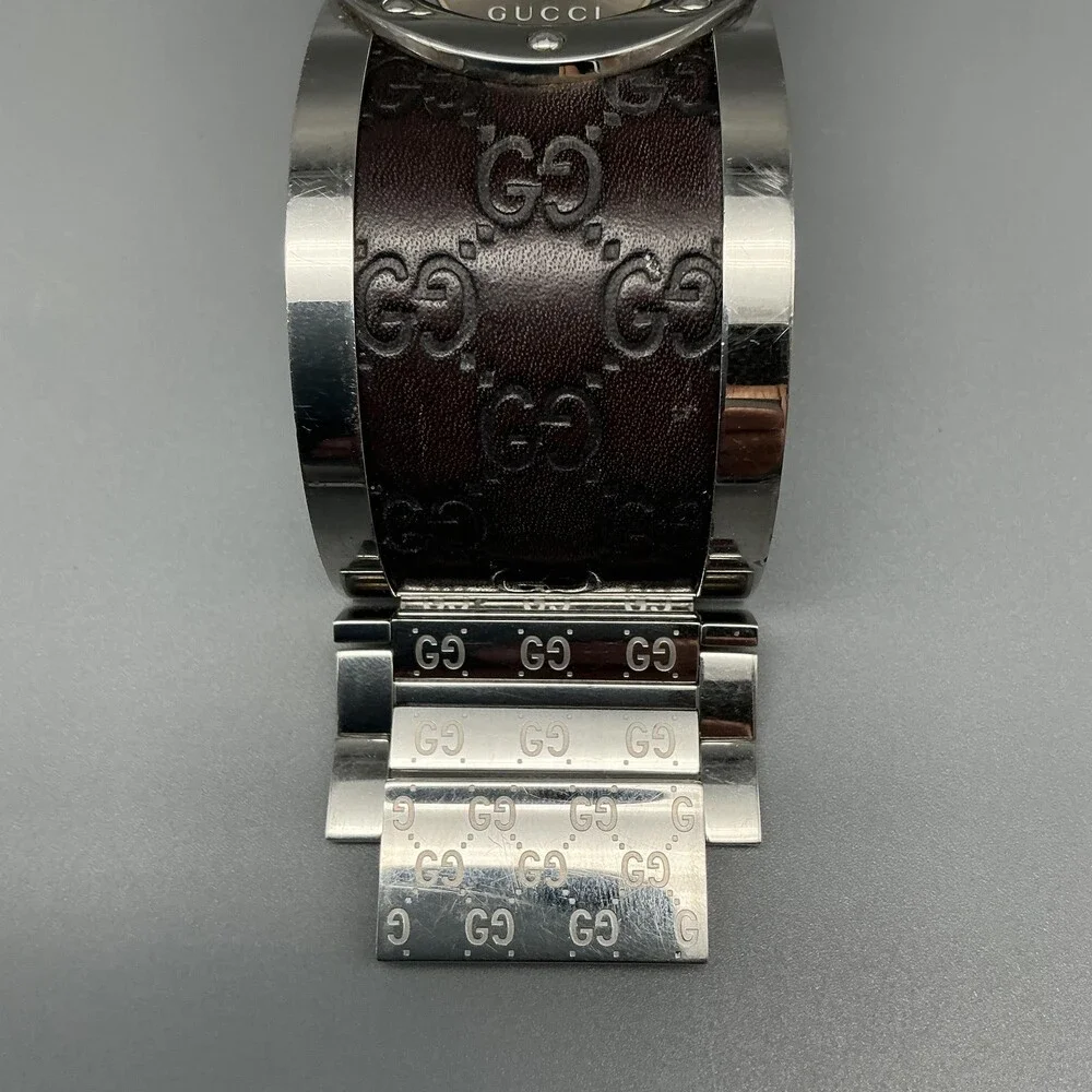 Gucci Twirl 112 Womens Watch 23mm Brown Leather GG Bangle Swiss New Battery 6.5